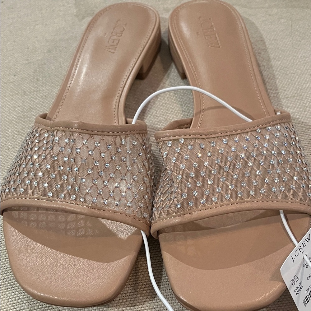 J. Crew Nude Rhinestone Mesh Slide Sandals/NWT/9M - Picture 6 of 10